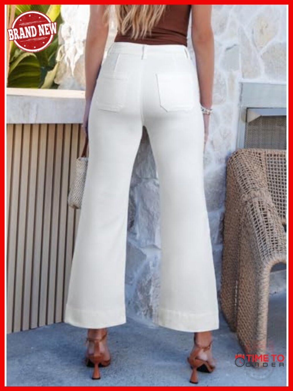 High Waisted Stretch Denim Wide Leg Jeans with Pockets - Picture 3 of 6